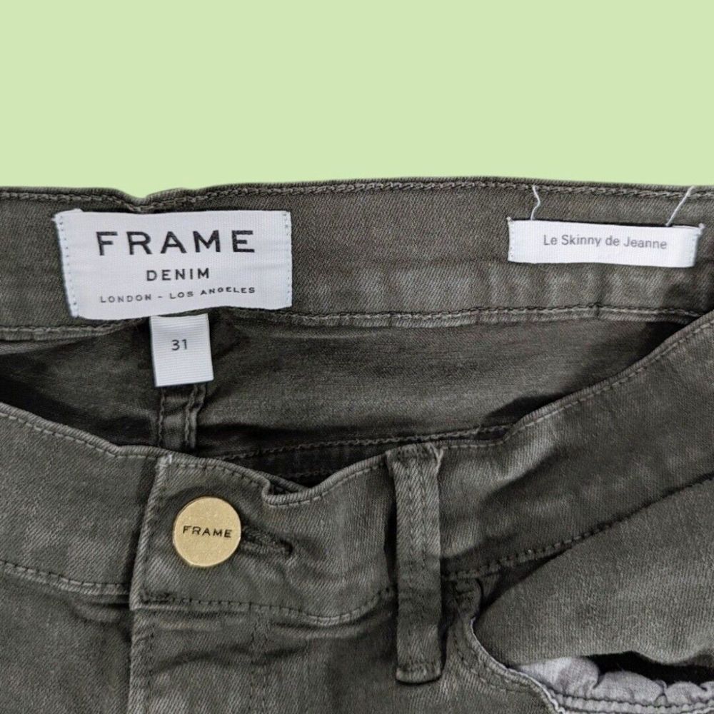 FRAME Womens Mid-rise Le Skinny de Jeanne Jeans Olive Green Destroyed Size 31 - Picture 5 of 7